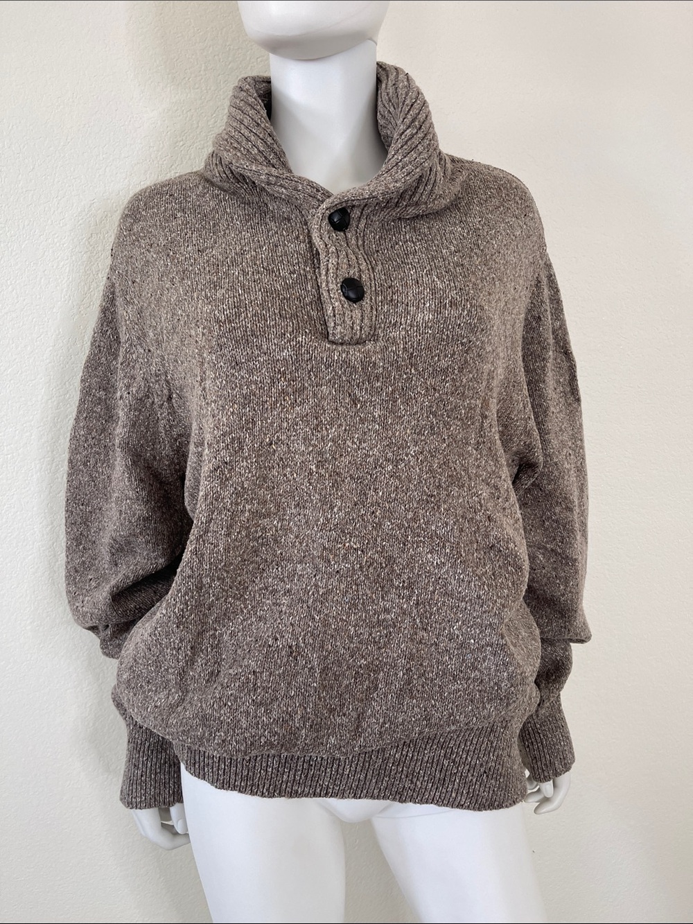 Men's Button Pullover Sweater in Taupe